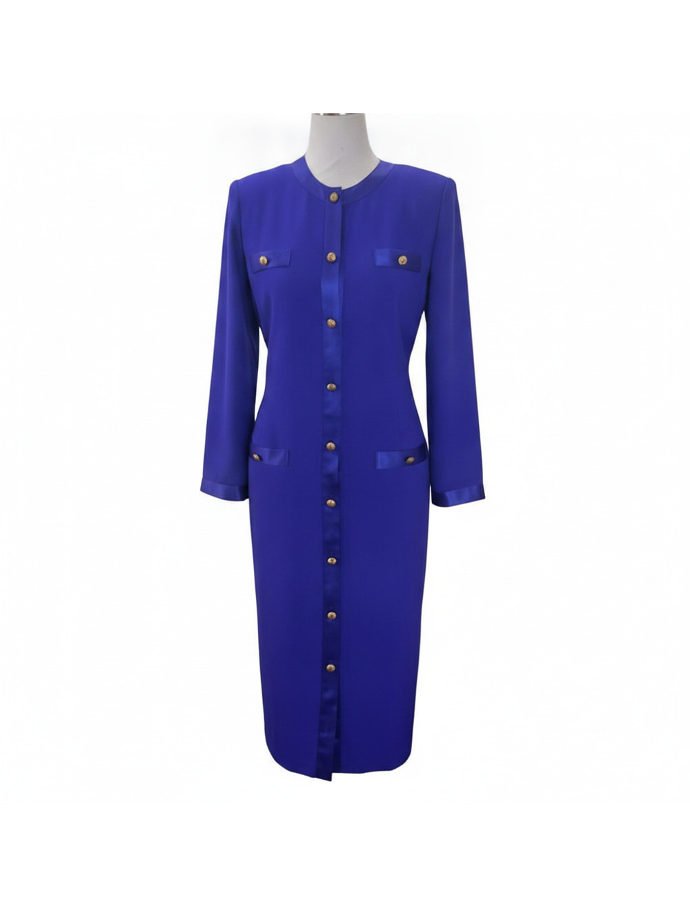 Henry Lee 90’s old money luxe vintage m Royal Blue office mob wife Button Dress
